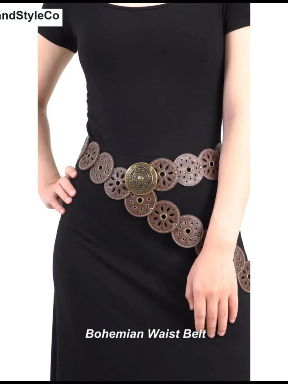 Women's Western Cowgirl PU Leather Disc Belt with Rotating Discs, Boho Concho